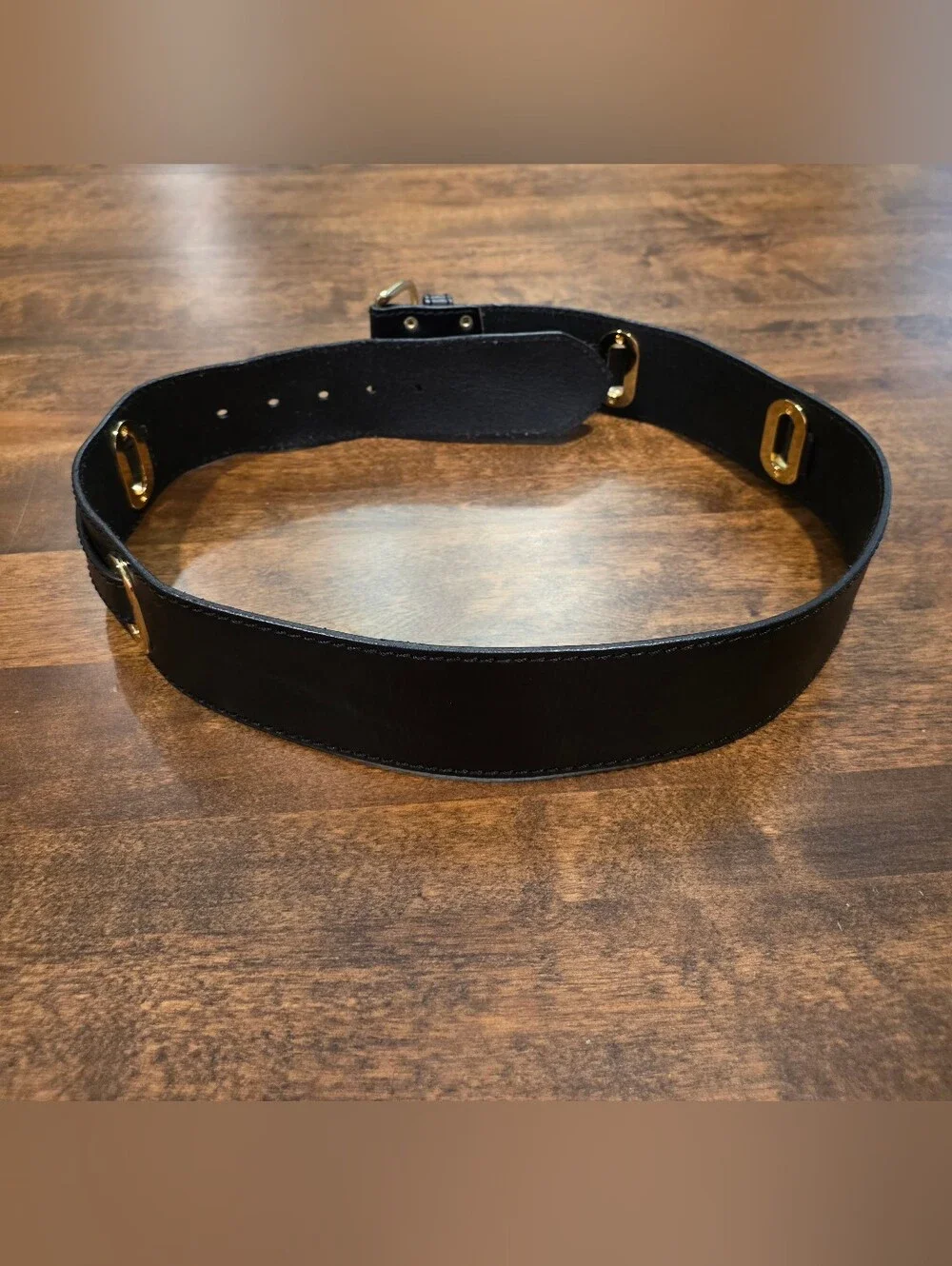 Vintage Linea Pelle Black Leather Belt Gold Hardware
